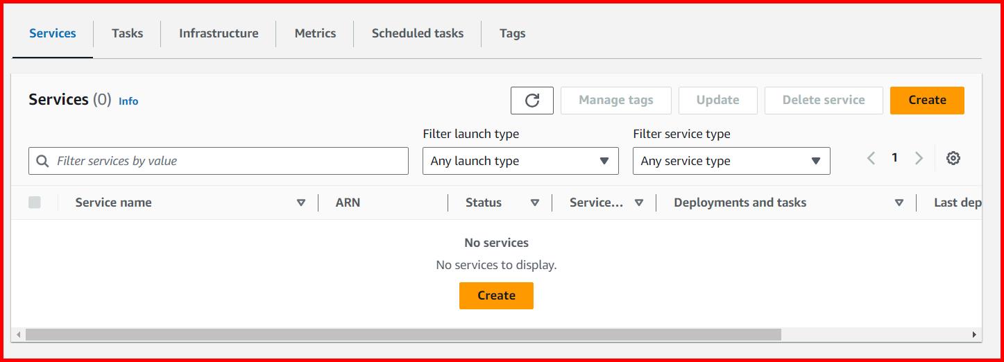 Picture showing the service tab inside the cluster